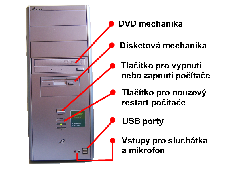 výstupy pro sluchátka a mikrofon Obrázek 1.1 Počítač Tip: Notebook Zvláštním druhem osobního počítače je notebook. Notebook je přenosný osobní počítač, který má již zabudovanou klávesnici a monitor.