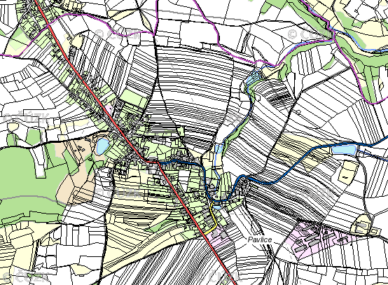 Mapa stabilního katastru 1824 V minulém desetiletí byl rozvoj obce směrován především do lokality za kostelem a při západním záhumenní.