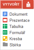 Vytváříme nový dokument Pro vytvoření nového dokumentu klikněte na tlačítko Vytvořit na hlavní stránce Dokumenty Google nebo vyberte volbu Vytvořit kliknutím pravým tlačítkem myši na některé z vašich