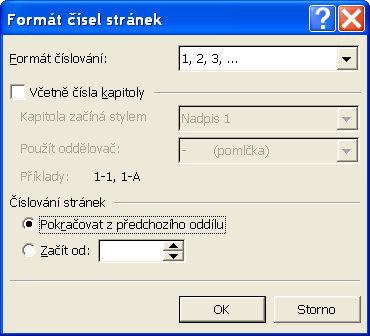 KAPITOLA 1 TYPOGRAFIE A MS WORD 20 Způsobem číslování můžeme odlišit oblast před textovou částí (tedy především to, co se neobjeví v obsahu), tedy stránky s předmluvou a obsahem mohou být číslovány