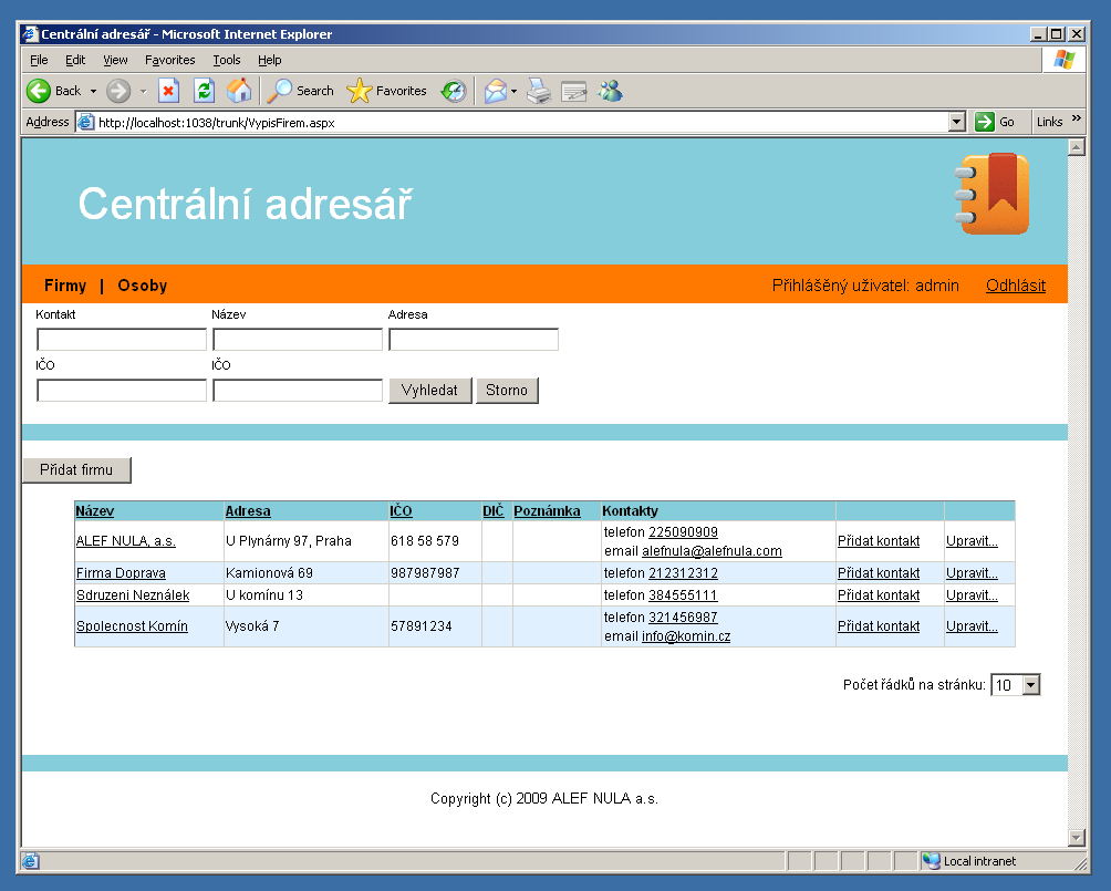 ALEFIT CENTRALNI ADRESAR Aplikace umožňuje import dat z Excelu nebo z textového souboru.