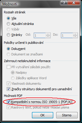 NASTAVENÍ PRO MS OFFICE 2007 Spusťte Microsoft Office Word 2007. Přes tlačítko Office (kulaté tlačítko vlevo nahoře) najeďte myší na nabídku Uložit jako a vpravo vyberte možnost PDF nebo XPS.