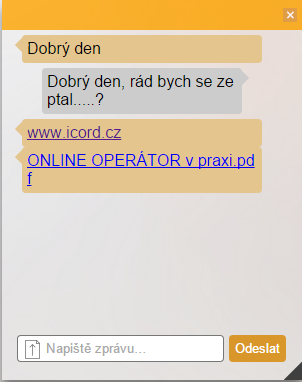 4.2 Textová komunikace V aplikaci lze textově komunikovat prostřednictvím chatu, který zapíná a vypíná operátor ikonkou chatu v klientském menu nahoře, viz obrázek níže.