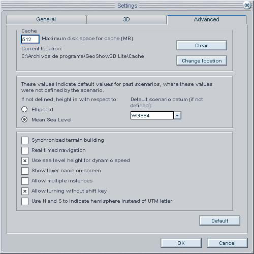 6.3 Nastavení pro pokročilé 6.3.1 Vyrovnávací paměť ( Cache ) GeoShow3D má svou vlastní diskovou vyrovnávací paměť, která ukládá stahované informace z online souborů.