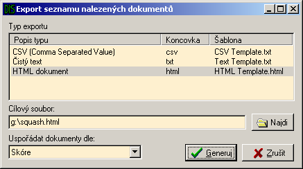 A.4. PRÁCE S APLIKACÍ Obrázek A.18: Export seznamu dokumentů Pro vlastní export (Obrázek A.