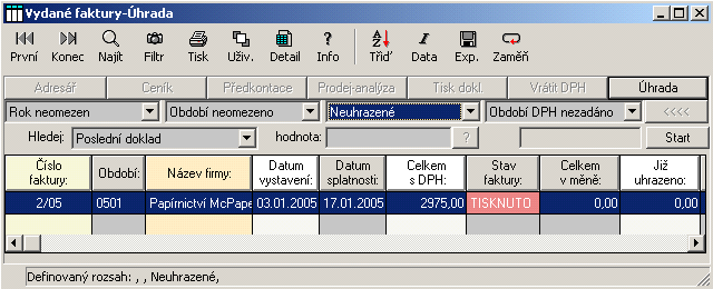 5.2.10 Nahrání dat do účetnictví Funkce vytváří z přijatých faktur účetní případy a nahrává je do vstupních dat v modulu ÚČETNICTVÍ.