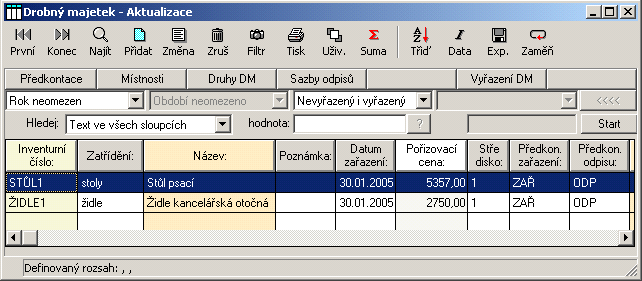 WINSTROM modul DROBNÝ MAJETEK 11. Drobný majetek 11.1 Úvod Modul je určen pro evidenci drobného majetku, který je možné při nabytí zcela odepsat. Pro označení drobného majetku se používá zkratka DM.