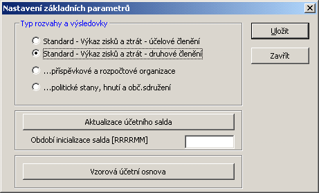 2.2.1 Nastavení Zobrazí se okno, ve kterém nastavíte základní parametry modulu Účetnictví.