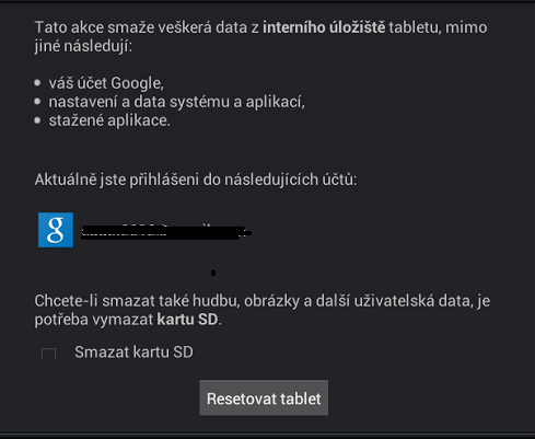 7 Obnovení tabletu do továrního nastavení Klepněte na Backup & reset (Zálohování a obnovení dat)