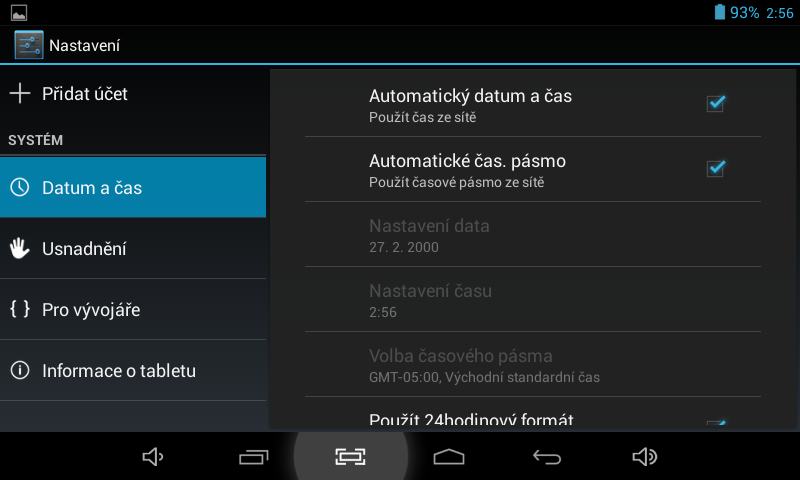 1.4.8 Nastavení datum a čas Klepněte na Date & time (Datum a čas)pro nastavení data a času: Získat datum a čas automaticky odškrtnutím můžete nastavit Datum a Čas ručně Získat časové pásmo