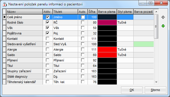 Vzhled v kontextovém menu zvolíte Nastavit. V zobrazeném okně můžete pomocí šipek vpravo nastavit pořadí zobrazení.