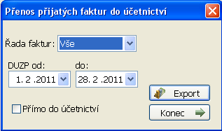 2.13. Přenos faktur Přenos faktur se používá k vzájemnému přenosu dat mezi různými programy nebo staršími verzemi účetního programu.