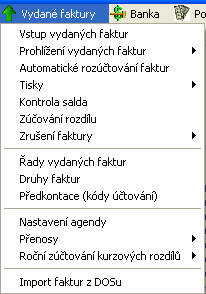 3. Vydané faktury Modul vydané faktury zabezpečuje evidenci vydaných faktur včetně saldokonta odběratelů. (vede knihu vydaných faktur resp. pohledávek).