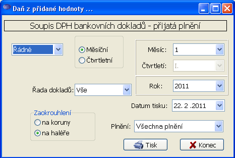 V tiskové sestavě jsou obsažena tyto data: 5.3.4. Pokladní deník Po zadání rozsahu datum se vypíše opis pokladní knihy. 5.3.5. Soupis DPH Pokud se při zpracování pokladny použije zápis daně z přidané hodnoty, je užitečné vypsat přehled těchto položek obsahujících DPH.