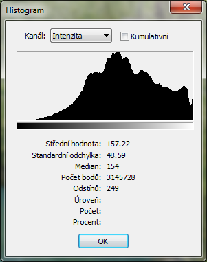 Pokud se histogram prudce nezvedá u pravého okraje, lze jej upravit v editoru.