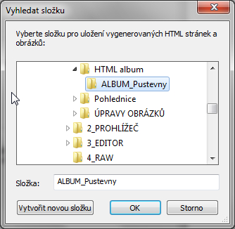 Upload pak nemusí proběhnout prostřednictvím FTP připojení. Ukládání galerií do složek umožňuje lépe udržovat strukturu alb na vašem webu. V názvu složky nepoužívejte českou diakritiku.