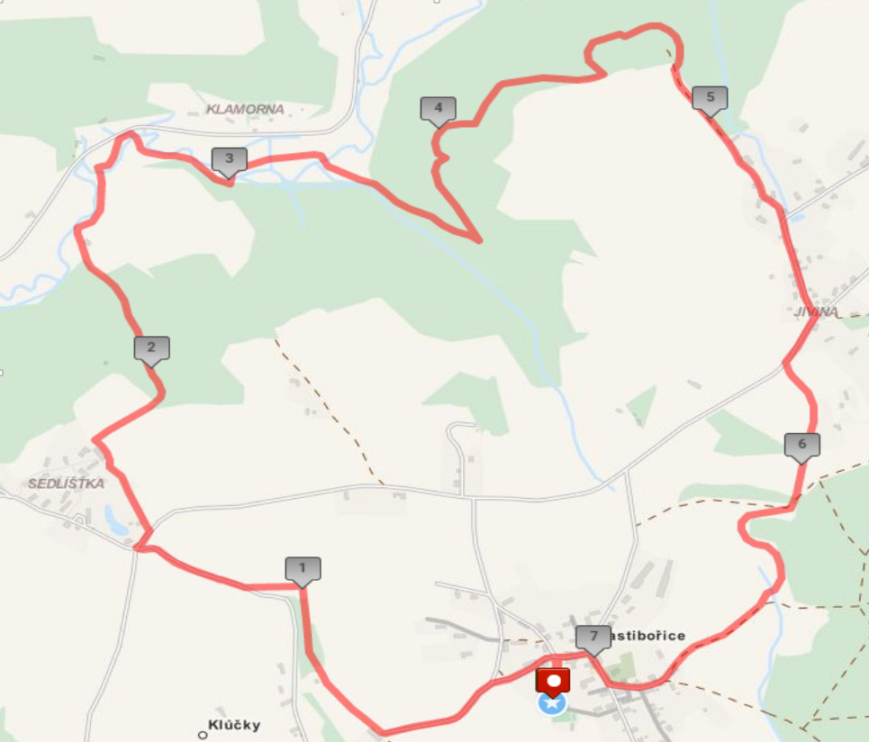 1,5 hodiny Trasa 7 km: Vlastibořice Sedlíšťka Beranův mlýn Jivina Vlastibořice Povrch - 20% asfalt, 80% polní a lesní cesty, louky. Není nutné mapu příliš studovat, trasa bude značená.