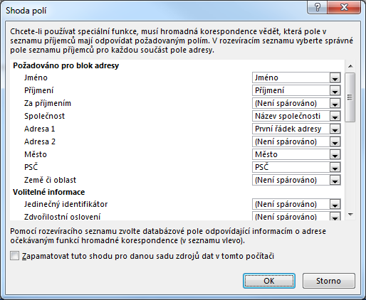 Kapitola 8: Karta Korespondence 97 Blok adresy Pro vložení adresy do dopisu je možné použít tzv. blok adresy.