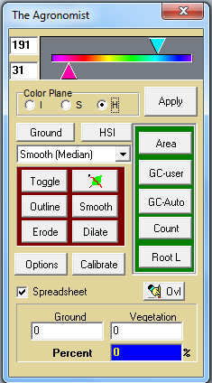 Jak provést automatické měření a) spustit panel Automatic ( Tools Show Automatic Panel ) nebo kliknout na tlačítko Nástrojový panel a vybrat panel Automatic b) Výpočet intenzity choroby (%):