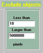 Výběr parametrů Výběr objektů Less than (menší než): zadání nejmenší velikosti měřených objektů (pixel), menší objekty