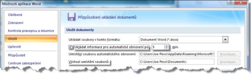 Jako výchozí formát dokumentu ve Wordu 2007 je nastaven standardní typ s příponou docx.