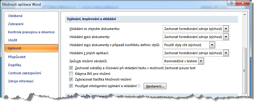 26.5. Nastavení schránky sady Office V nastavení schránky sady Office nastavujeme zejména způsob formátování vloženého textu nebo objektu.