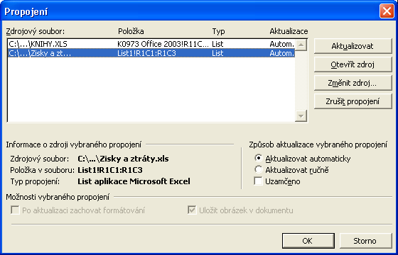 94 Úvod do Microsoft Office 2003 jový dokument se otevře ve zdrojové aplikaci, kde můžeme jeho data libovolně upravit.