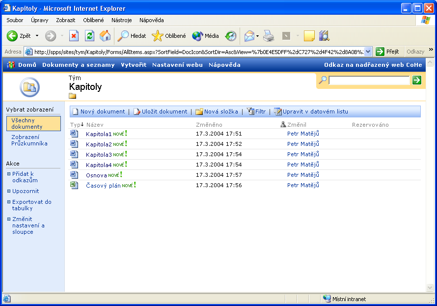 Kapitola 7 Služby SharePoint Services v profesionální pracovní skupině 109 2.