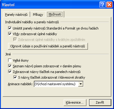 Kapitola 8 Přizpůsobení aplikačního rozhraní Office 2003 149 Tento úkon Zaškrtneme políčko Seznam názvů písem zobrazo- vat v daném písmu.