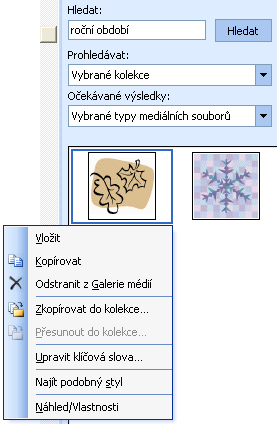 60 Úvod do Microsoft Office 2003 Obrázek 5-2: Možnosti vložení klipu z výsledků hledání podokna úloh Klipart Tip Přístup k online klipům Galerie klipů obsahuje také zvláštní kolekci označenou jako