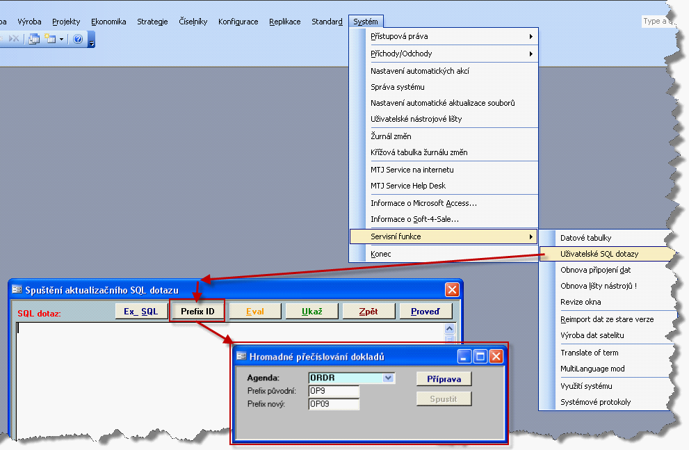 I. den školení PODZIM 2010 19 Ovládání Funkce je dostupná z okna Uživatelské SQL dotazy pod tlačítkem Prefix ID (viz.