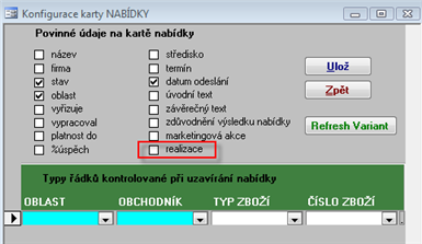 52 Školící dokumentace Soft-4-Sale PODZIM 2010 Nový povinný údaj v konfiguraci nabídky Doplnění nového povinného konfigurovatelného údaje v kartě nabídky - jedná se o pole realizace.