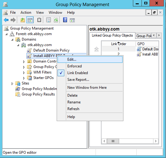 7. V dialogovém okně Group Policy Management Editor (Editoru správy zásad skupiny) zvolte Computer Configuration>Policies>Software Settings>Software installation (Konfigurace