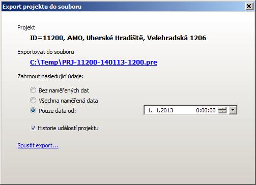 Export projektu do souboru Program pro uložení projektu nabídne implicitní název souboru, který však můžete změnit kliknutím na jeho název Dále můžete změnit rozsah importu, pokud nepotřebujete