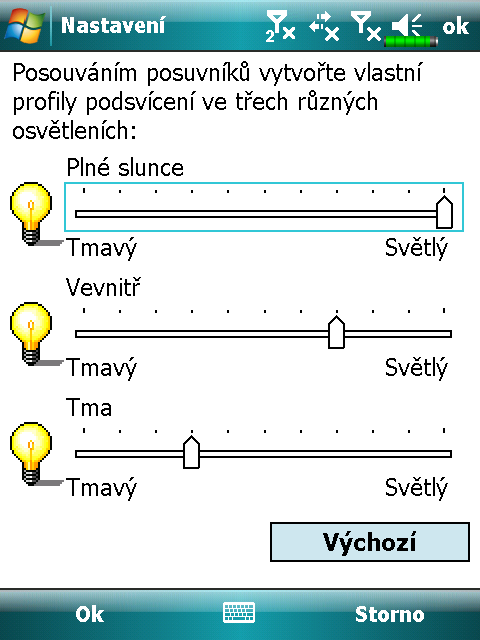 ❶ ❶Posouváním posuvníku pod každou ze tří možností osvětlení nastavte vlastní