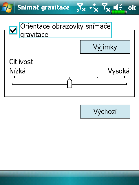 Snímač gravitace Snímač gravitace v zařízení Pocket PC dokáže rozpoznat vlastní orientaci při ruční manipulaci a odpovídajícím způsobem měnit zobrazení na displeji.