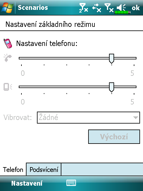 Profily Zvolte, Programy, Telefon, a pak Profily. ❶Vyberte příslušný režim.