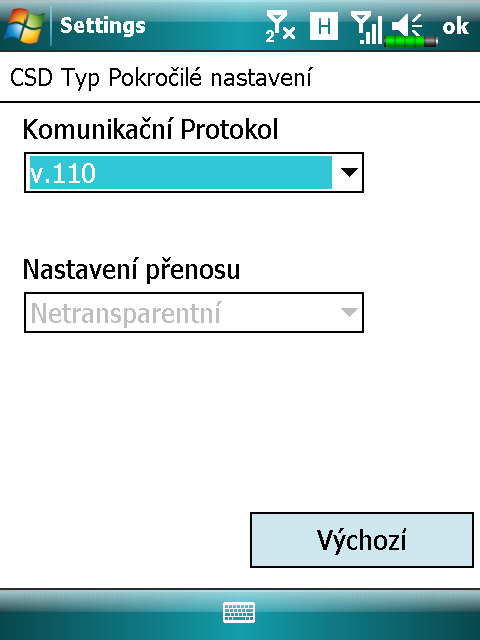 CSD Typ Zvolte, Nastavení, záložka Připojení, a potom CSD Typ. Nejdříve musíte Vašeho operátora požádat o službu dat typu CSD.