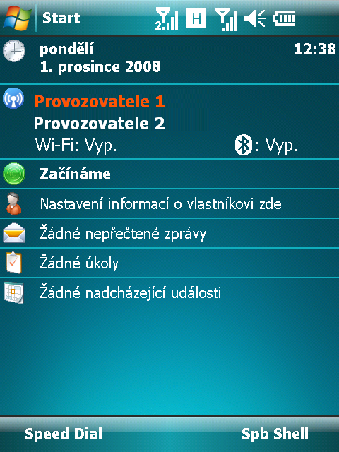 Obrazovka Dnes Při prvním zapnutí PDA (nebo po 4 dnech nepoužívání), uvidíte Obrazovka Dnes. Rovněž ji můžete vyvolat ťuknutím na a potom zvolit Dnes.