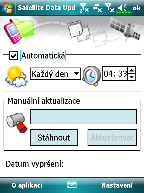 Aktualizace satelitních dat (Nepodporováno v USA) Zvolte, Programy, GPS, a potom GPS Satellite Data Update (Aktualizace satelitních dat).