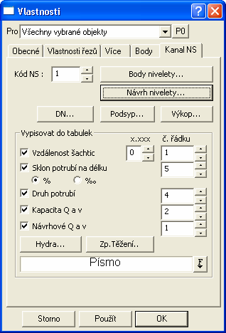 Střední část dialogu slouží k zadání čísel řádků, do kterých se příslušné údaje budou automaticky vypisovat.