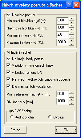 Maximální sklon se použije pouze pro kontrolu sklonů ve výstupním souboru *.ERR (viz menu Kanalizace - Výstupy - Výpis odchylek od norem... - strana 48).