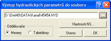 Tlačítko Vlastnosti NS otevírá dialog Vlastnosti potrubí v podélném řezu strana 59.