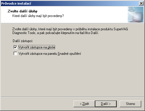 Instalace a konfigurace Nastavení zástupců programů V předposledním okně instalace si můžete zvolit zda vytvořit ikonu na ploše a/nebo v panelu rychlého přístupu na liště (vedle tlačítka Start).