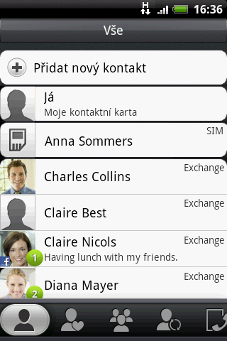 68 Použití aplikace Lidé Prohlížení a správa kontaktů Karta Vše na obrazovce Lidé zobrazuje všechny vaše kontakty, včetně kontaktů Google, Exchange ActiveSync, kontaktů v telefonu a kontaktů