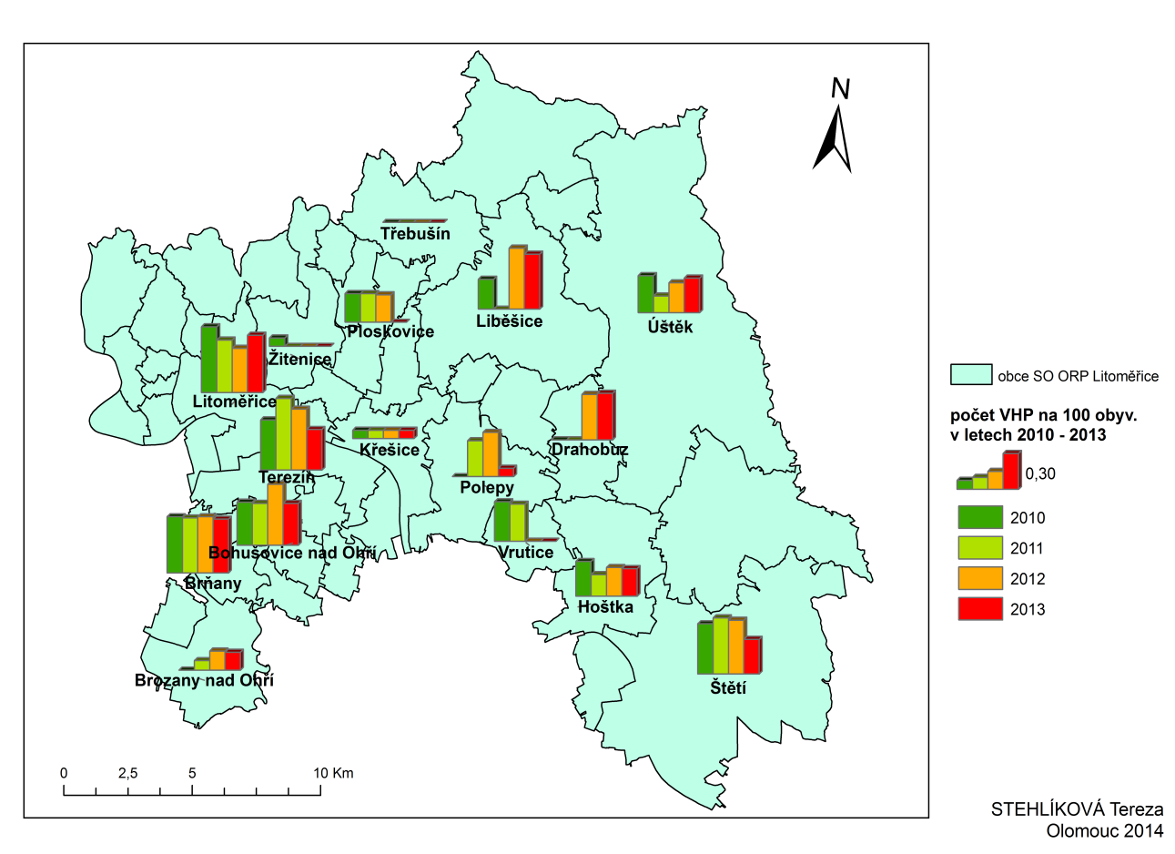Příloha 3: Počet VHP ve SO ORP Litoměřice na 100 obyvatel v letech 2010 2013.