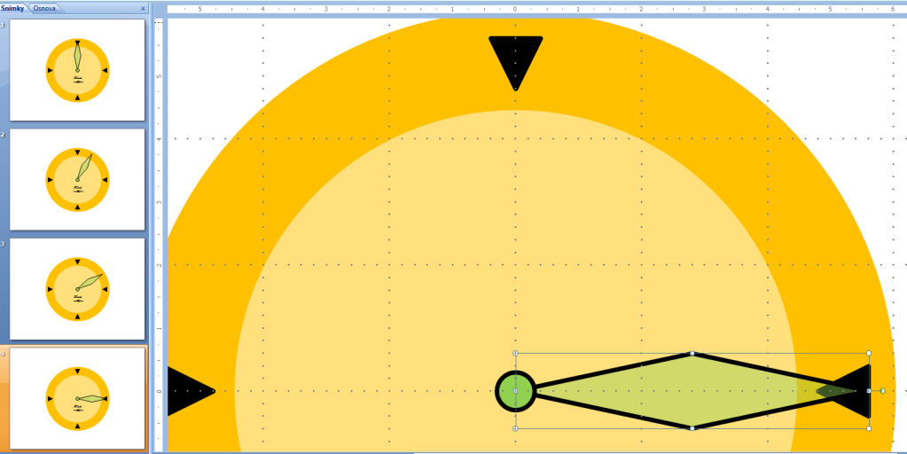 Pokročilé použití MS PowerPoint při tvorbě elektronických výukových materiálů 42 14. Dále provedeme duplikaci snímku. 15. Upravíme pozici ručičky.