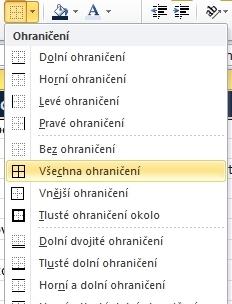 Microsoft Excel 2010 Ohraničení Označíte buňky A4 až C7 (data která budou tvořit samotnou tabulku).