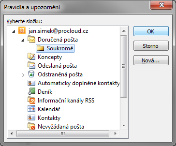 Microsoft Outlook 2010 Pravidlo do složky Když mi přijde od dané osoby email automaticky se přesune do jiné složky Pravým tlačítkem na