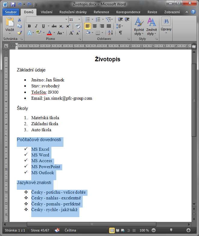 Microsoft Word 2010 Pohyb a označování v dokumentu Myší a klávesnicí